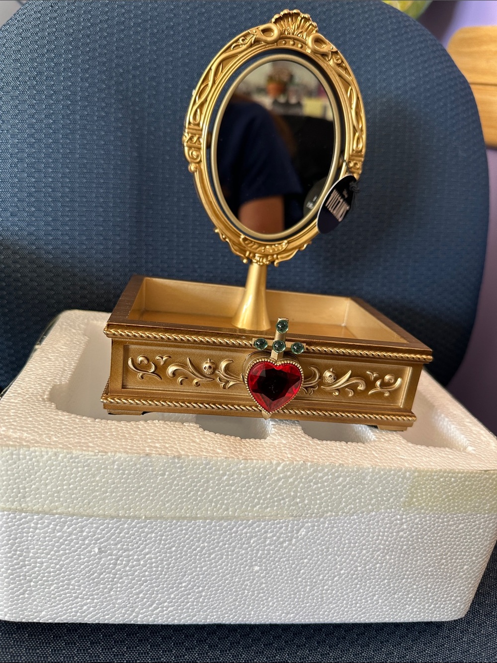 Disney Gold Jewelry Trinket Box with Red Heart Jewel